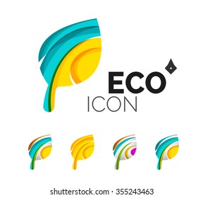 Conjunto de íconos ecológicos abstractos, conceptos de la naturaleza del logotipo empresarial, diseño geométrico moderno y limpio. Creado con líneas de onda abstractas transparentes