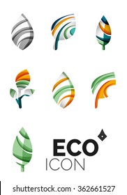 Set of abstract eco leaf icons, business logotype nature concepts, clean modern geometric design