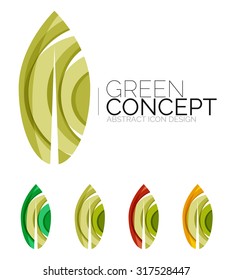 Set of abstract eco plant icons, business logotype nature green concepts, clean modern geometric design. Created with transparent abstract wave lines