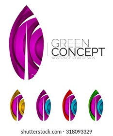 Set of abstract eco plant icons, business logotype nature green concepts, clean modern geometric design. Created with transparent abstract wave lines