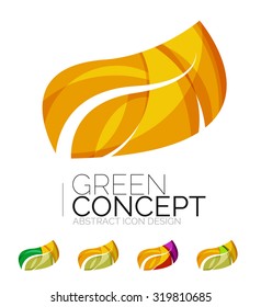 Set of abstract eco plant icons, business logotype nature green concepts, clean modern geometric design. Created with transparent abstract wave lines