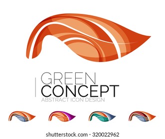 Set of abstract eco plant icons, business logotype nature green concepts, clean modern geometric design. Created with transparent abstract wave lines