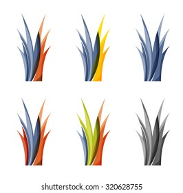 Set of abstract eco plant icons, business logotype nature green concepts, clean modern geometric design. Created with transparent abstract wave lines