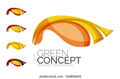 Set of abstract eco plant icons, business logotype nature green concepts, clean modern geometric design. Created with transparent abstract wave lines