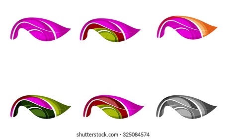 Set of abstract eco plant icons, business logotype nature green concepts, clean modern geometric design. Created with transparent abstract wave lines