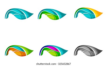Set of abstract eco plant icons, business logotype nature green concepts, clean modern geometric design. Created with transparent abstract wave lines