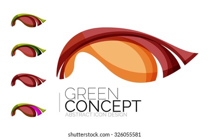 Set of abstract eco plant icons, business logotype nature green concepts, clean modern geometric design. Created with transparent abstract wave lines