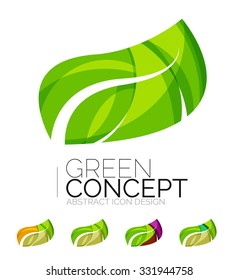 Set of abstract eco plant icons, business logotype nature green concepts, clean modern geometric design. Created with transparent abstract wave lines