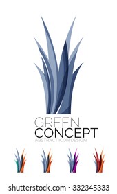 Set of abstract eco plant icons, business logotype nature green concepts, clean modern geometric design. Created with transparent abstract wave lines