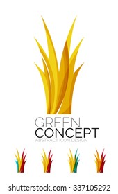 Set of abstract eco plant icons, business logotype nature green concepts, clean modern geometric design. Created with transparent abstract wave lines