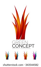 Set of abstract eco plant icons, business logotype nature green concepts, clean modern geometric design. Created with transparent abstract wave lines
