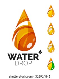Set of abstract eco water icons, business logotype nature green concepts, clean modern geometric design. Created with transparent abstract wave lines