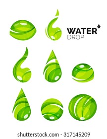 Set of abstract eco water icons, business logotype nature green concepts, clean modern geometric design. Created with transparent abstract wave lines
