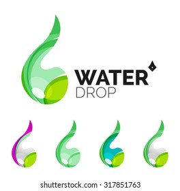Set of abstract eco water icons, business logotype nature green concepts, clean modern geometric design. Created with transparent abstract wave lines