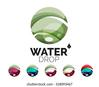 Set of abstract eco water icons, business logotype nature green concepts, clean modern geometric design. Created with transparent abstract wave lines