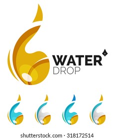Set of abstract eco water icons, business logotype nature green concepts, clean modern geometric design. Created with transparent abstract wave lines