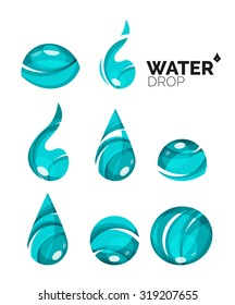Set of abstract eco water icons, business logotype nature green concepts, clean modern geometric design. Created with transparent abstract wave lines