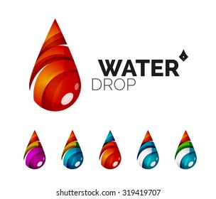 Set of abstract eco water icons, business logotype nature green concepts, clean modern geometric design. Created with transparent abstract wave lines