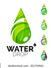 Set of abstract eco water icons, business logotype nature green concepts, clean modern geometric design. Created with transparent abstract wave lines