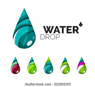 Set of abstract eco water icons, business logotype nature green concepts, clean modern geometric design. Created with transparent abstract wave lines