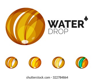 Set of abstract eco water icons, business logotype nature green concepts, clean modern geometric design. Created with transparent abstract wave lines