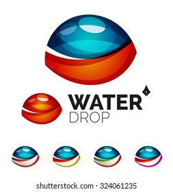 Set of abstract eco water icons, business logotype nature green concepts, clean modern geometric design. Created with transparent abstract wave lines
