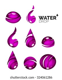 Set of abstract eco water icons, business logotype nature green concepts, clean modern geometric design. Created with transparent abstract wave lines