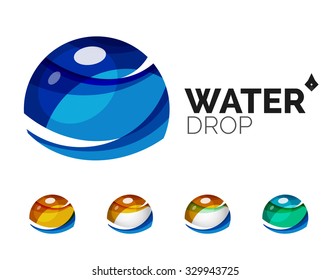 Set of abstract eco water icons, business logotype nature green concepts, clean modern geometric design. Created with transparent abstract wave lines