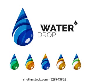 Set of abstract eco water icons, business logotype nature green concepts, clean modern geometric design. Created with transparent abstract wave lines