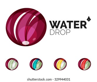 Set of abstract eco water icons, business logotype nature green concepts, clean modern geometric design. Created with transparent abstract wave lines
