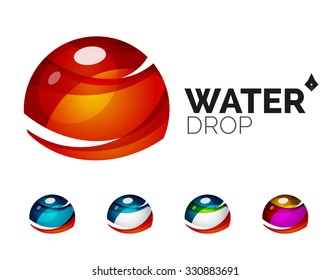 Set of abstract eco water icons, business logotype nature green concepts, clean modern geometric design. Created with transparent abstract wave lines