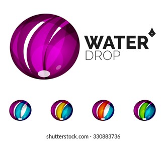 Set of abstract eco water icons, business logotype nature green concepts, clean modern geometric design. Created with transparent abstract wave lines