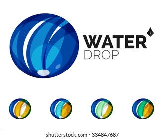 Set of abstract eco water icons, business logotype nature green concepts, clean modern geometric design. Created with transparent abstract wave lines