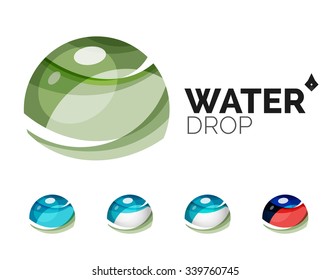Set of abstract eco water icons, business logotype nature green concepts, clean modern geometric design. Created with transparent abstract wave lines