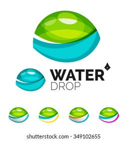 Set of abstract eco water icons, business logotype nature green concepts, clean modern geometric design. Created with transparent abstract wave lines