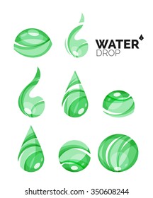Set of abstract eco water icons, business logotype nature green concepts, clean modern geometric design. Created with transparent abstract wave lines