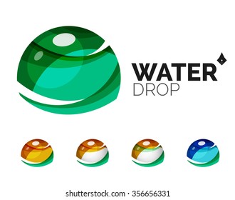 Set of abstract eco water icons, business logotype nature green concepts, clean modern geometric design. Created with transparent abstract wave lines