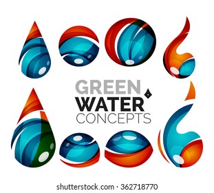 Set of abstract eco water icons, business logotype nature green concepts, clean modern geometric design
