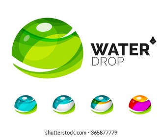 Set of abstract eco water icons, business logotype nature green concepts, clean modern geometric design