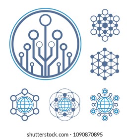 Set of abstract electronic circuit logo template. Technology symbol.
