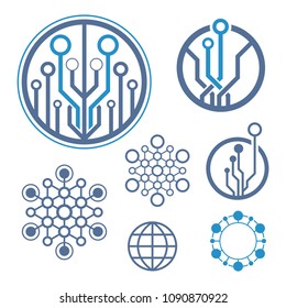 Set of abstract electronic circuit logo template. Technology symbol.