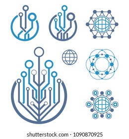 Set of abstract electronic circuit logo template. Technology symbol.