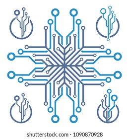 Set of abstract electronic circuit logo template. Technology symbol.