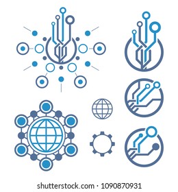 Set of abstract electronic circuit logo template. Technology symbol.