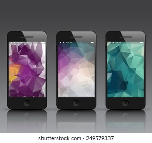 Set of abstract elegant backgrounds with triangular style for smartphones, mobiles, devices. Clean and modern design