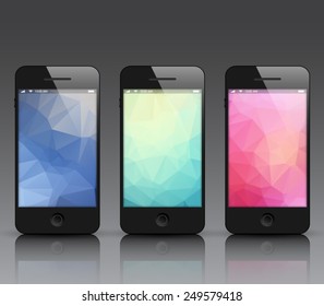 Set of abstract elegant backgrounds with triangular style for smartphones, mobiles, devices. Clean and modern design