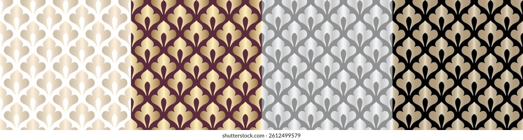 Set of abstract elegant design with gold seamless pattern. Premium vector background for wrapping paper, packaging, invitation, flyer, cover, luxe invite, prestigious voucher, banner, fabric.