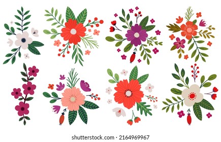 Se trata de un elegante y abstracto ramo de flores y hojas dibujadas a mano. Obra contemporánea de boho con flores. Esquema Concepto de diseño moderno.