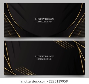 set abstracto y elegante negro de lujo con brillante vector de fondo de línea dorada. tema elegante de lujo. para anuncios publicitarios, fondo web y afiches