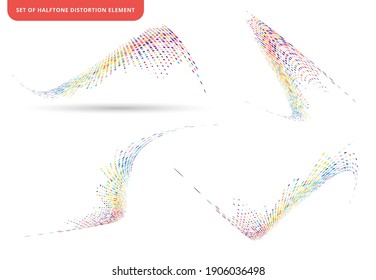 Set of abstract elements colorful halftone texture dots pattern wave or distortion isolated on white background. vector illustration
